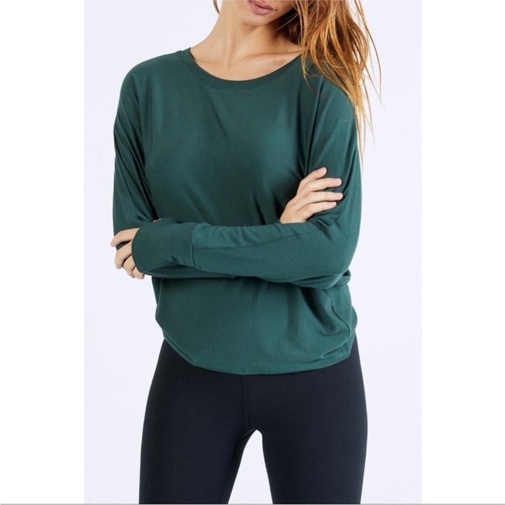 Joah Brown Dolman Batwing Long Sleeve Top Hunter Green Oversized Modal One Size